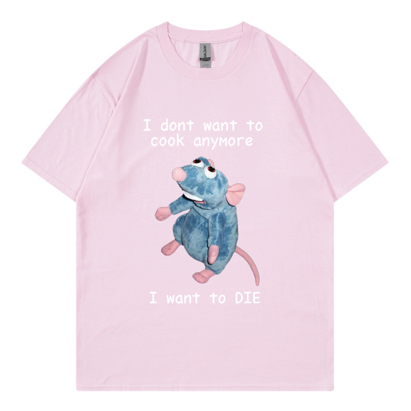 T-shirt en pur coton marque de mode sport nouveaux hommes ample col rond imprimé souris je ne veux pas cuisiner à nouveau T-shirt_voghion.com