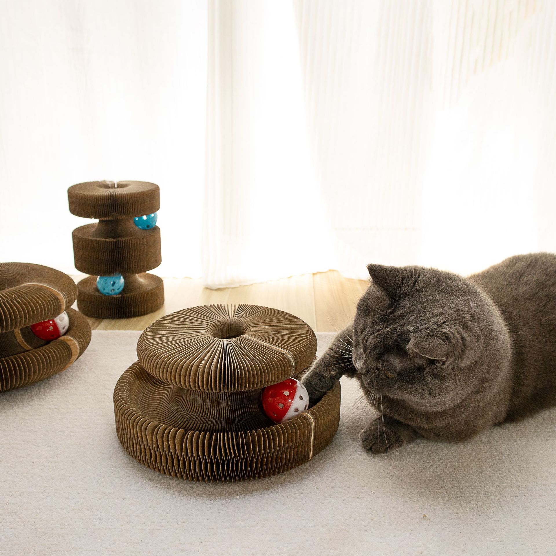 Órgano para gatos Juguetes para gatos con campana auto-hi alivio de aburrimiento para gatos garras de molienda para gatos estantes de escalada de papel corrugado resistente al arañazo plegable nido para gatos