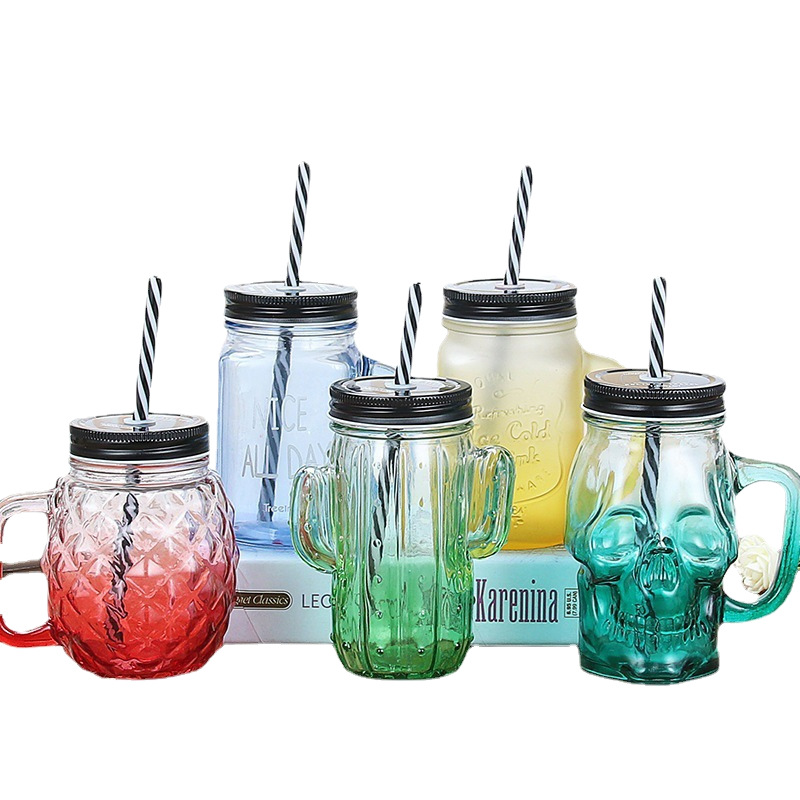 Vaso de vidrio de colores degradados, vaso con diseño de gallo, vaso para jugo, vaso para agua de exportación, vaso transparente con asa para exportación transfronteriza a Amazon, vaso tipo Mason
