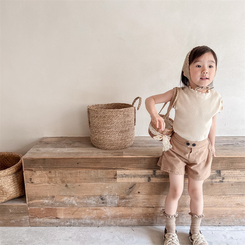 Children's Clothing 2024 Summer New Products Girls Korean Summer Clothes Fungus T-shirt Raglan Sleeves Children's Vest 122309