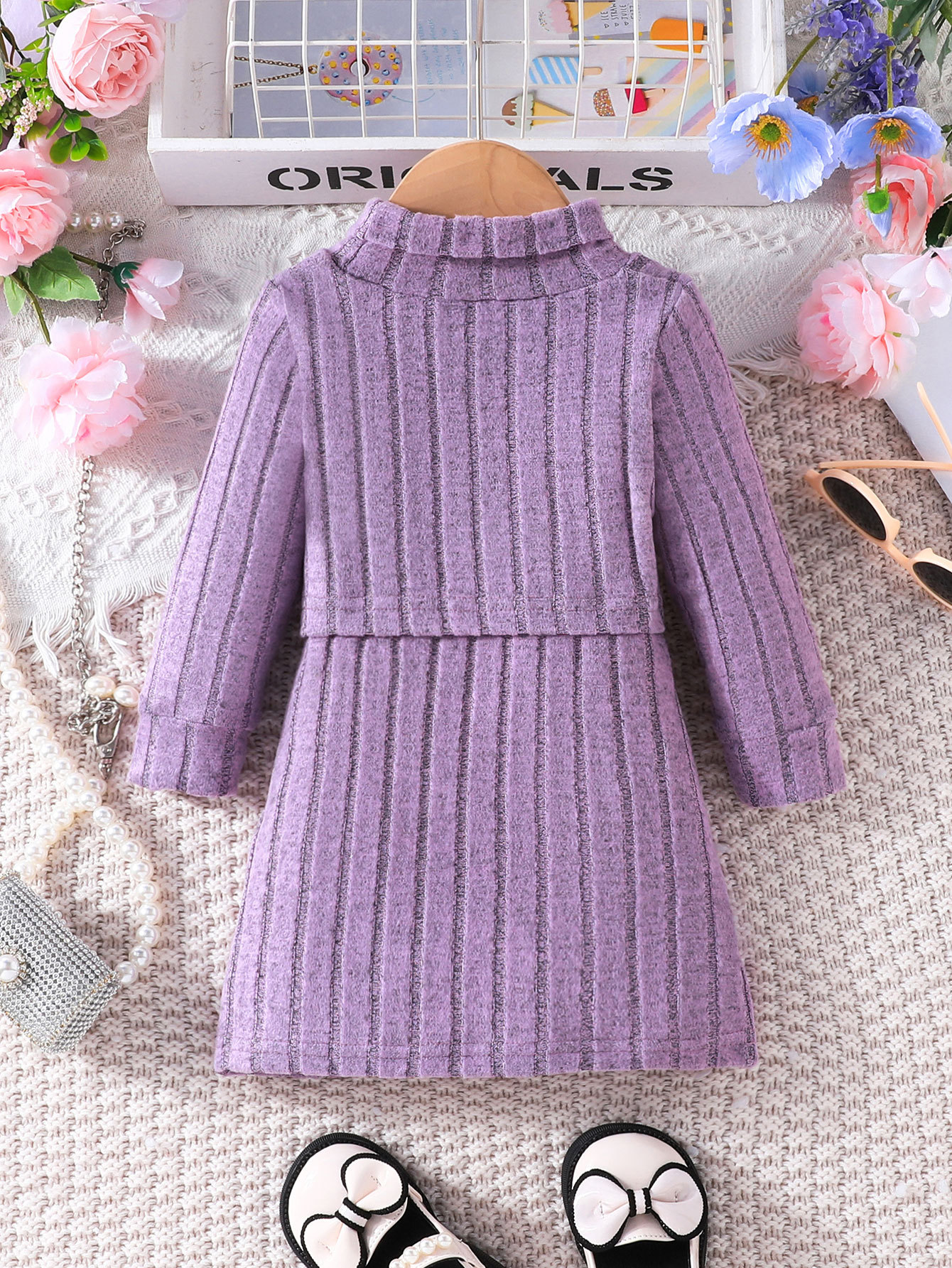 Mädchen Strickoberteil Und Rock Set Langarm Herbst Outfit_voghion.com