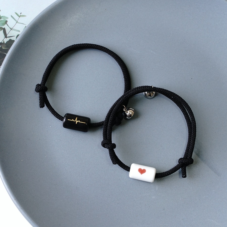 2 Stücke Mode Elektrokardiogramm Herzform Legierung Keramik Perlen Paar Armbänder display picture 3