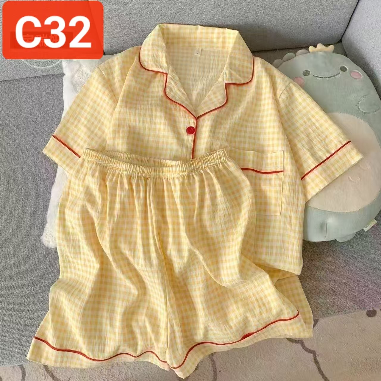 Al por mayor transfronterizo pantalones cortos de manga corta nubes pijamas de algodón de dibujos animados lindos cardigan con solapa primavera y otoño set de ropa para el hogar