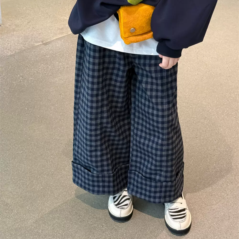 花与寻女童休闲裤2025秋季新款韩版格子裤休闲款儿童宽松直筒裤潮