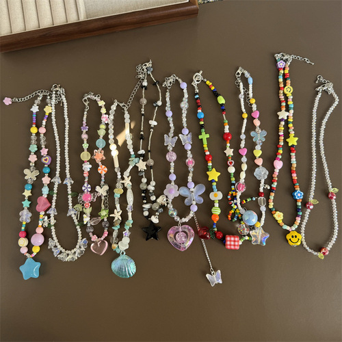 Sweet Summer Girl Dopaamine Girl Clavicle Chain Sweet Cool Hot Girl Heart Star Rainbow Candy Bead Necklace 