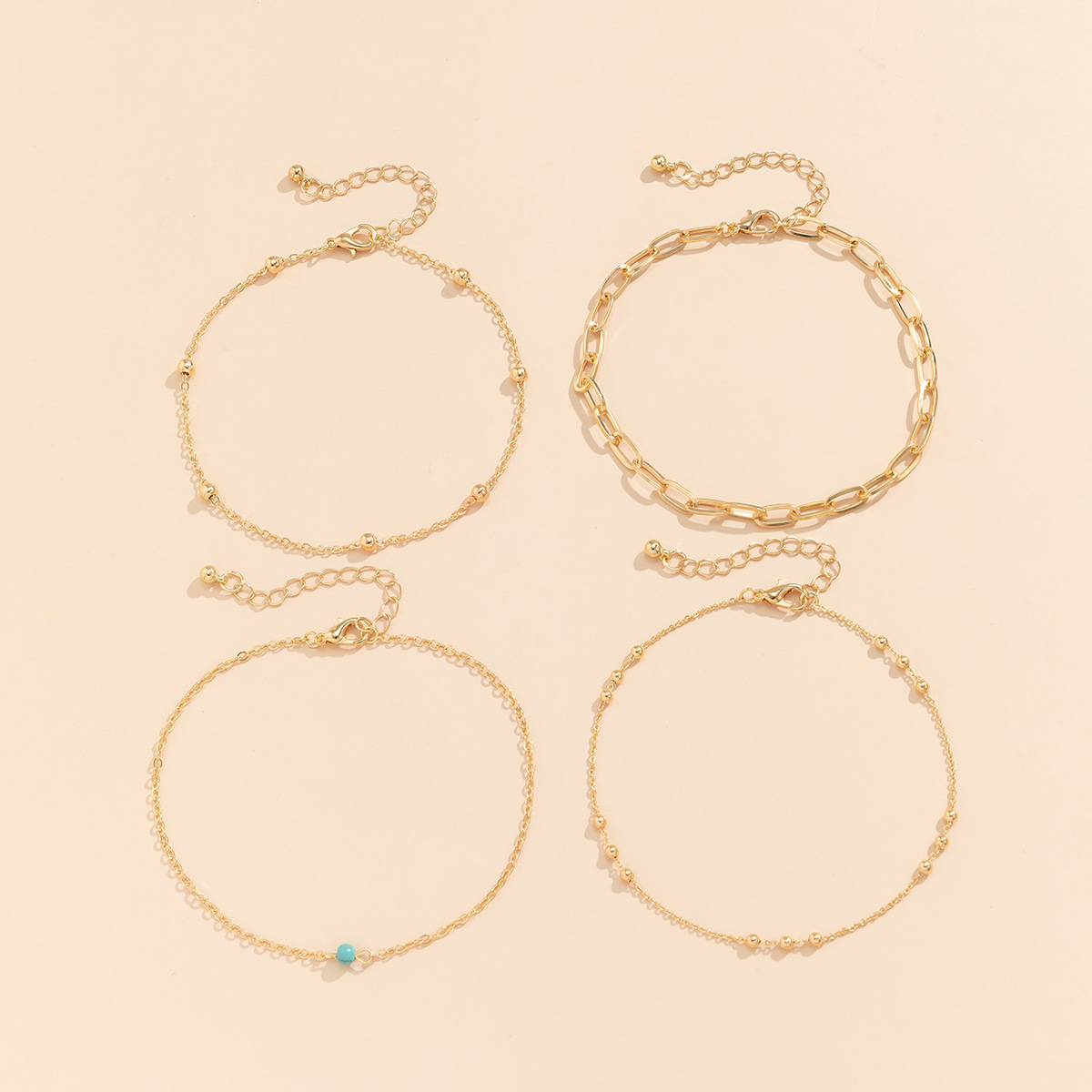 fashion ethnic turquoise hollow geometric simple alloy anklet