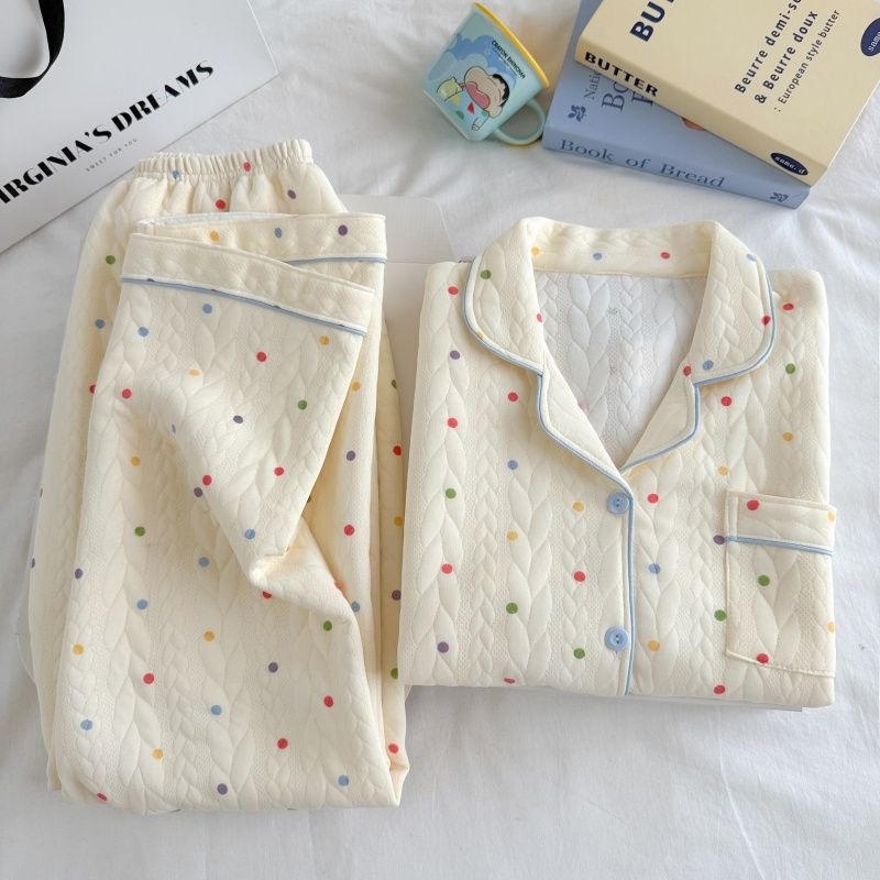 Algodón de aire al por mayor transfronterizo pijama intercalado de mujeres otoño invierno calentamiento algodón intercalado grueso cardigan dulce ropa de casa a cuadros