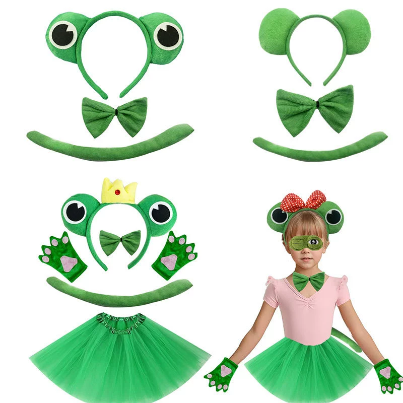 Костюм для взрослых на День защиты детей Amazon: повязка на голову с ушками лягушки, хвост, перчатки и платье для кросс-бордерных выступлений