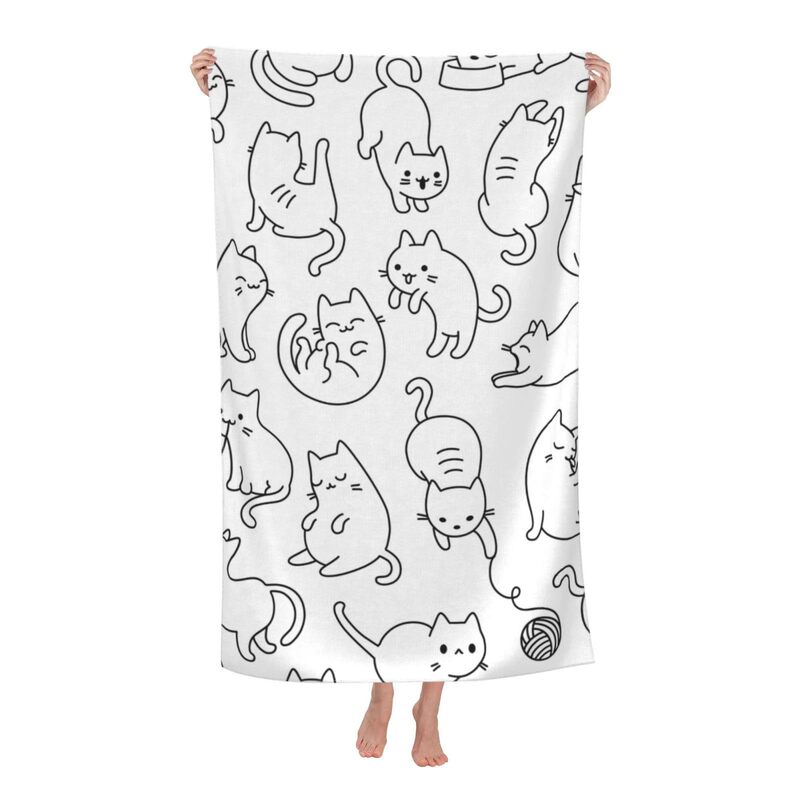 Cat Beach Towel Cute Kitten Oversized Microfiber Soft Absorbent Quick-drying Soft Sand-free Lightweight Beach Towel