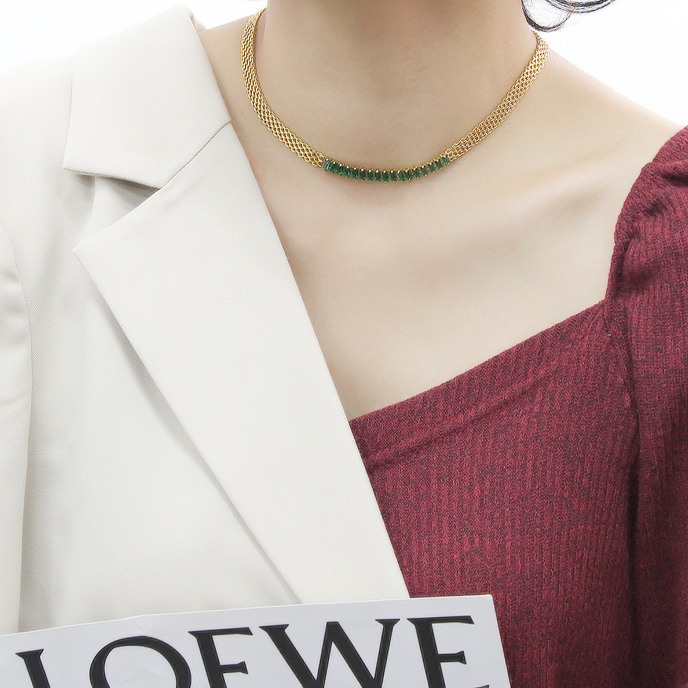 Fashion Solid Color Stainless Steel Plating Inlay Zircon Bracelets Necklace 1 Piece