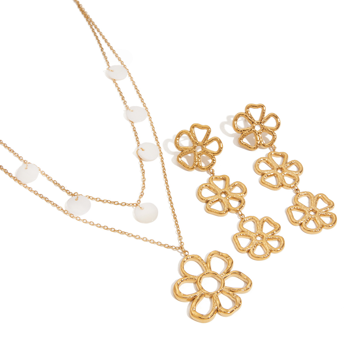 Jie Ding Collar de flores europeas y americanas Pendientes simples y de alta gama Pendientes que no se desvanecen Joyas de lujo ligeras Joyas de acero de titanio image 6