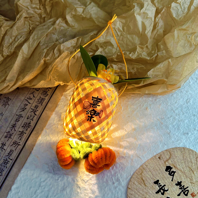 2025年新款中秋节竹编古风发光兔子灯笼花灯手提灯笼diy 手工材料|undefined