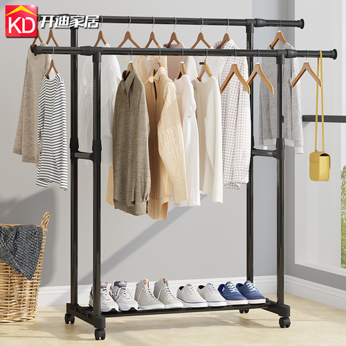 Kaidi floor-standing clothesline simple double pole telescopic lifting and moving clothesline factory clothes rack hanger reinforced 