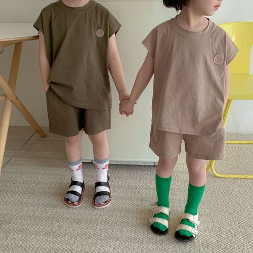 Children's Summer Suit Girls Pure Cotton  New Summer Suit Smiling Little Boy Casual Baby Vest Two-piece Set