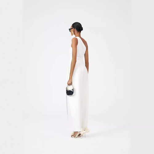 YIMENG23 niche design elegant three-dimensional rose flower slant collar one-shoulder pleated tight waist women's vest