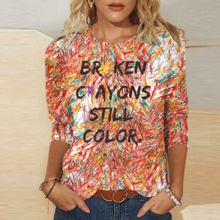 2024 Summer cross-border T-shirt European and American hip hop series digital 3D printing women's street 3/4 sleeve T-shirt top