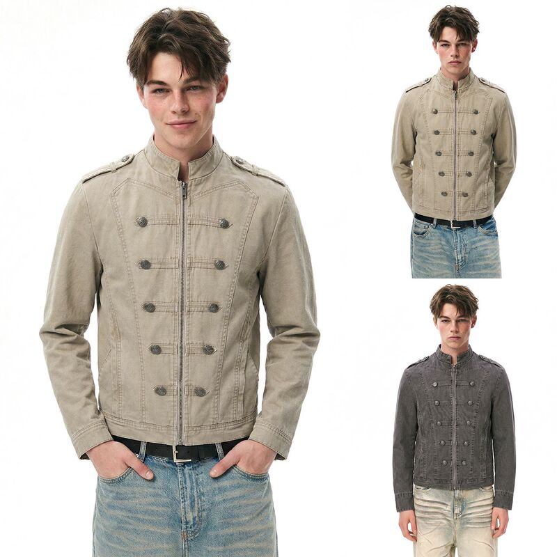 Eme Yishengyi 26 Spring Chinese-Style Palace-Inspired Washed Deconstructed Denim Canvas Workwear Zipper Short Jacket Eme Yishengyi 26 Spring Chinese-Style Palace-Inspired Washed Deconstructed Denim Canvas Workwear Zipper Short Jacket