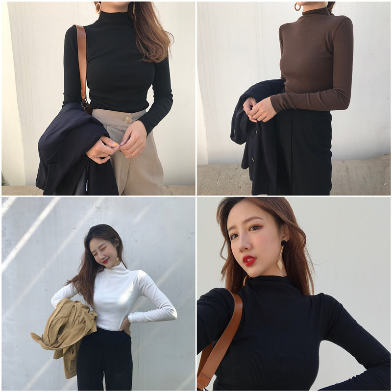 2026 New Chic Early Autumn Tops, Spring, Autumn and Winter Inner Wear, White Half-High Collar Base Shirt, Women's Long-Sleeved Tins 2026 New Chic Early Autumn Tops, Spring, Autumn and Winter Inner Wear, White Half-High Collar Base Shirt, Women's Long-Sleeved Tins