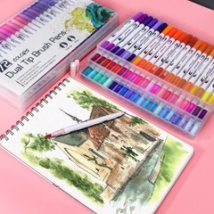 Amazonダブルヘッド水彩ペンソフトヘッドフックペン120色マークペン子供用水洗い美术絵画セット