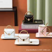 跨境高颜值描金咖啡杯碟套装创意包包杯造型点心个性陶瓷杯马克杯