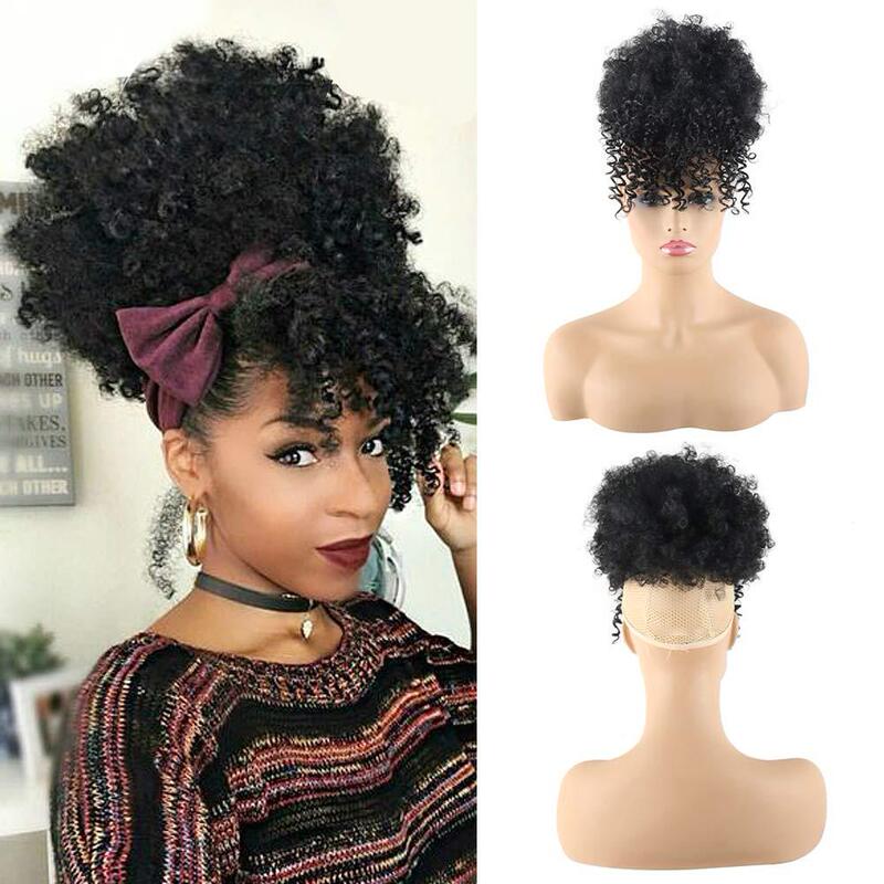 High afro puff with bangs double ponytail ladies wig high explosive head curly hair a batch