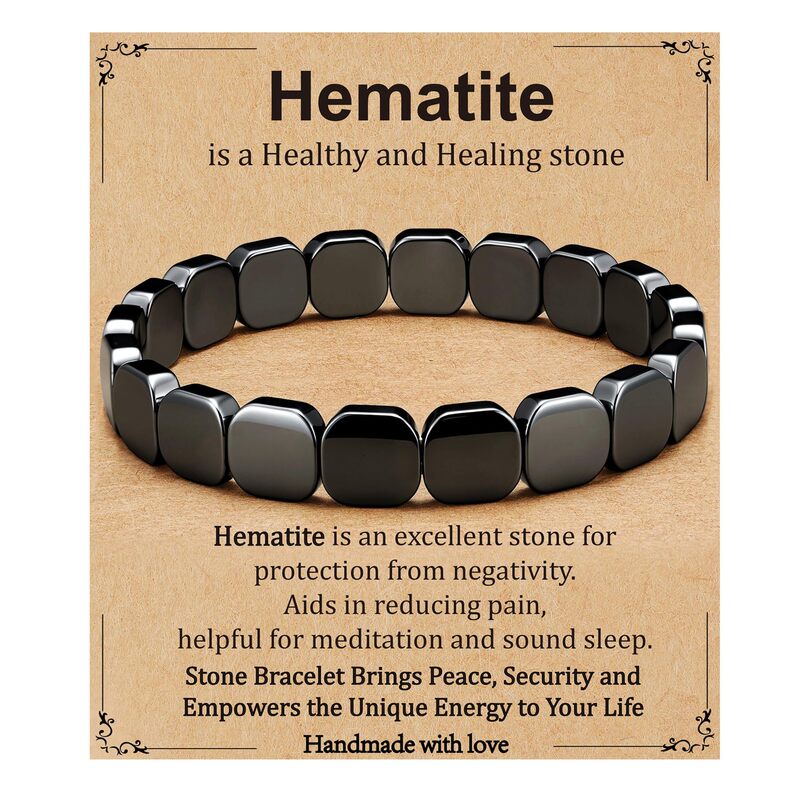 Men's Black Gallstone Bracelet Motivational Gift Square Hematite Elastic Rope Bracelet Square Black Gallstone Energy Bracelet