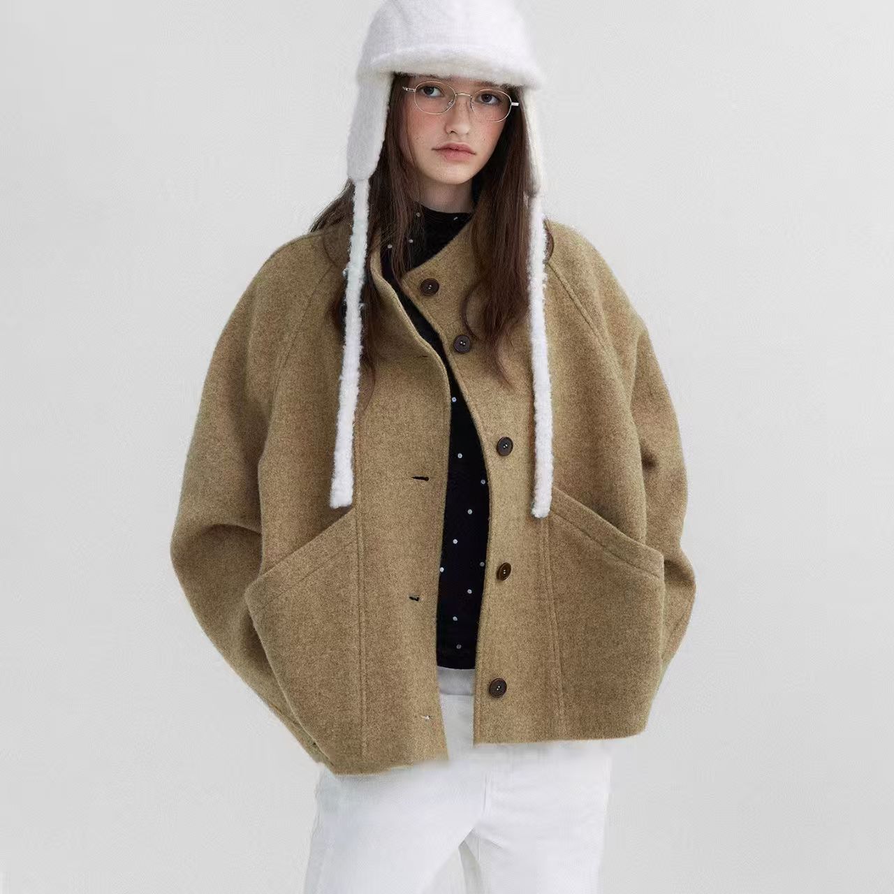 L Brand 2026 Autumn and Winter New Stylish Tech-Savvy Fluffy Small A-Line Silhouette Short Single-Sided Wool Coat for Women