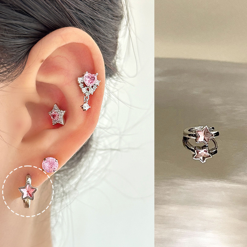 ピンク耳骨ネイルコレクション、ジルコン耳ネイル、医療用チタン鋼蝸牛ネイル、耳ピアス、耳骨ネイル、イヤリング、平底スパイラル|undefined