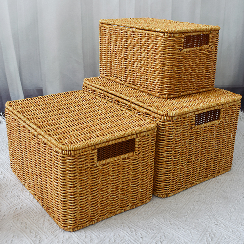Plastic Imitation Rattan Basket Storage Box Basket Household Storage Box Clothes Cabinet Clothes Fitting Box Living Room Snack Storage
