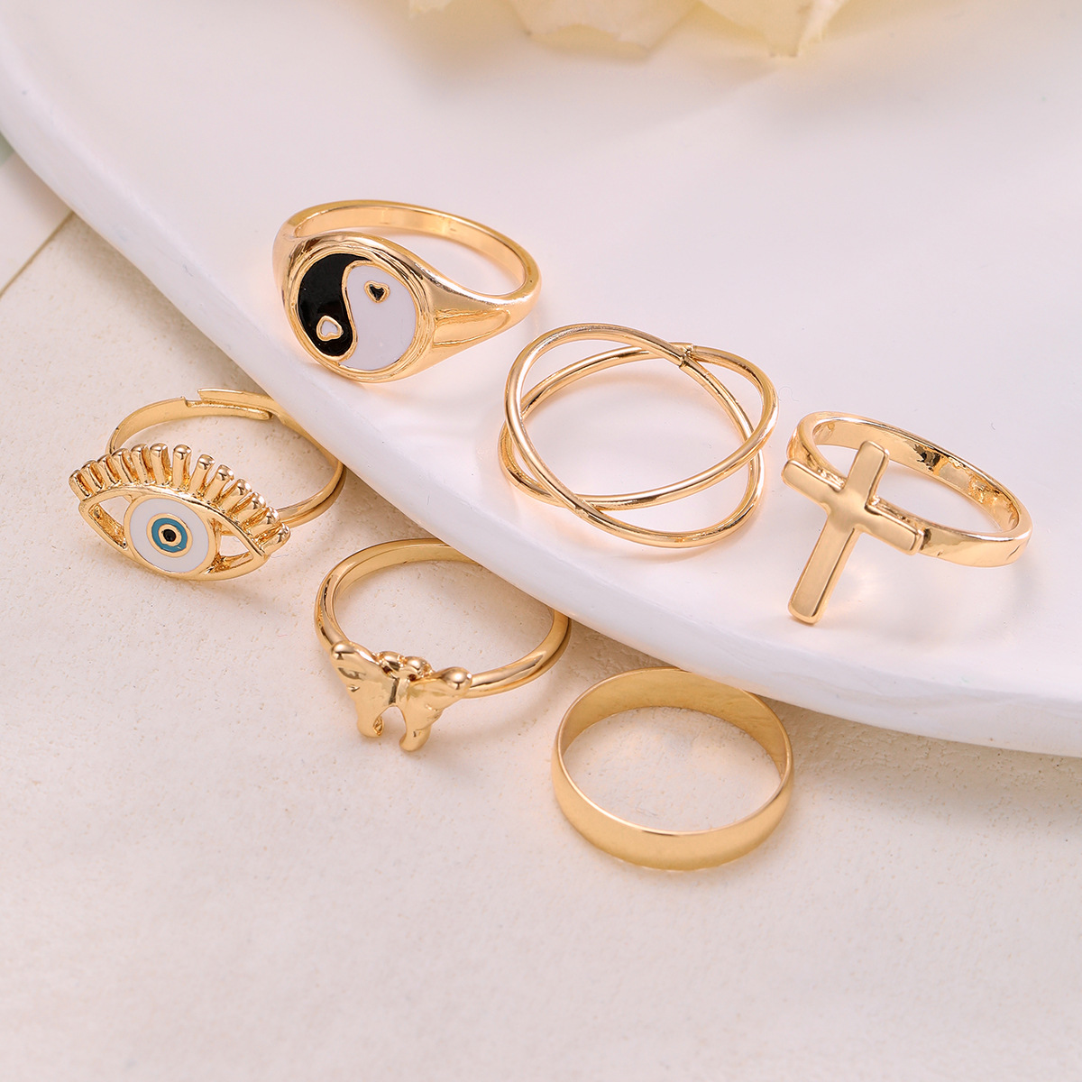Exquisite Tai Chi Cross Butterfly Ring Set For Women 6-piece_voghion.com