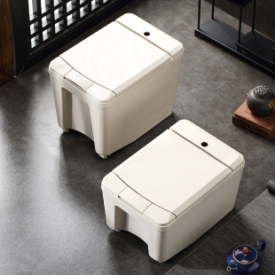 Household Plastic Tea Bucket Square Spring Cover with Wheel Tea Bucket Tea Ceremony Tea Dregs Trash Can Tea Set Waste Water Drainage Bucket