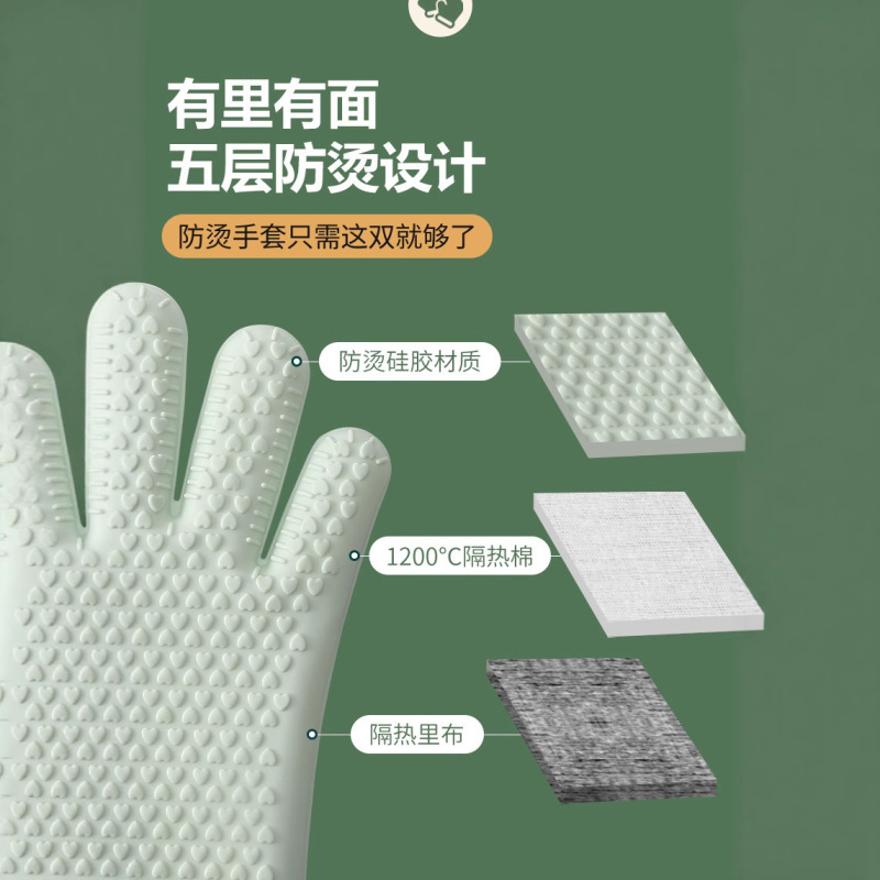 防烫手套隔热加厚硅胶厨房烤箱专用烘焙耐高温防滑防热微波炉烘培|undefined