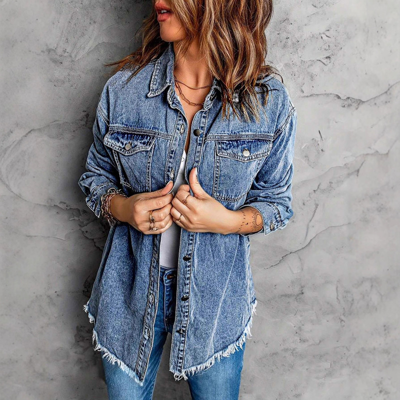 Cross-Border European Size Women's Denim Jacket Casual Long-Sleeve Shirt Vintage-Style 2025 Spring Coat Loose Fit