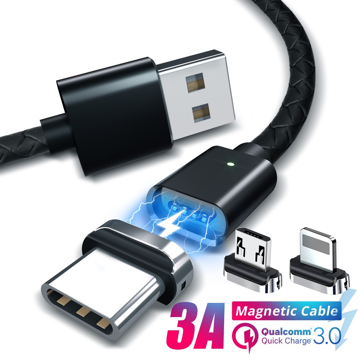 三合一磁吸数据线适用安卓苹果华为type-c快充磁吸压花线批发