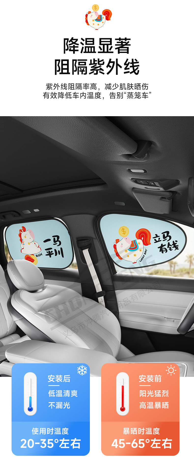 2026 Year of the Horse New Cartoon Car Sunshade, Window Sunshade Curtain, Sun Protection Curtain, Electrostatic Side Window Sunshade