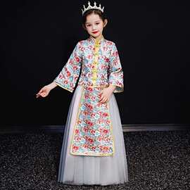 女童唐装秀禾服春款儿童旗袍公主裙两件套中国风中大童新年拜年服