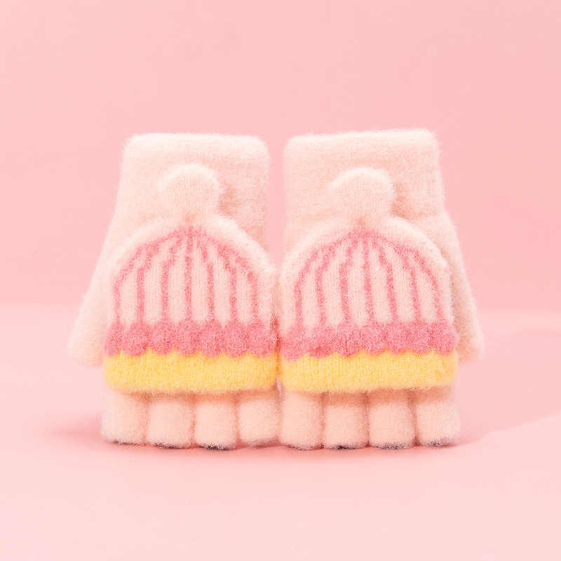 新しい子供用手袋、冬の子供用暖かい5本指フリップカバー、冬の雪遊び、大きな子供用ハーフフィンガー、小学生の書き込み|undefined