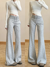 美式浅灰色运动微喇裤女秋季新款休闲宽松显瘦喇叭裤修身卫裤