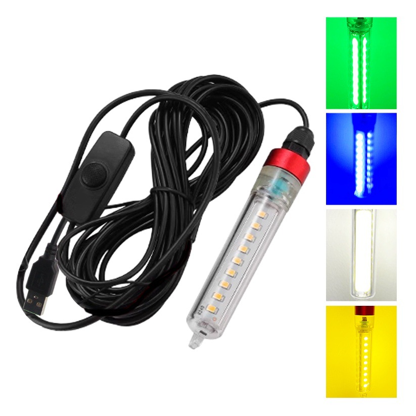 Cross-Border New Model Green Light 5V12V24V Led Fish Luring Light Yellow Light Underwater Fish Gathering Light Sea Fishing Squid Luring Light