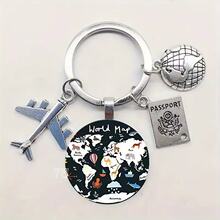 欧美跨境个性时尚全球旅行挂件飞机护照地图旅游纪念钥匙扣