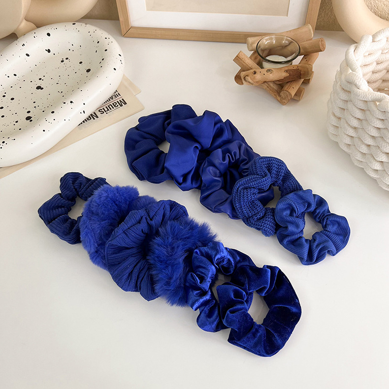 Klein Blue Simple Pure Color Head Rope Gloss Satin Temperament Hair Accessory display picture 2