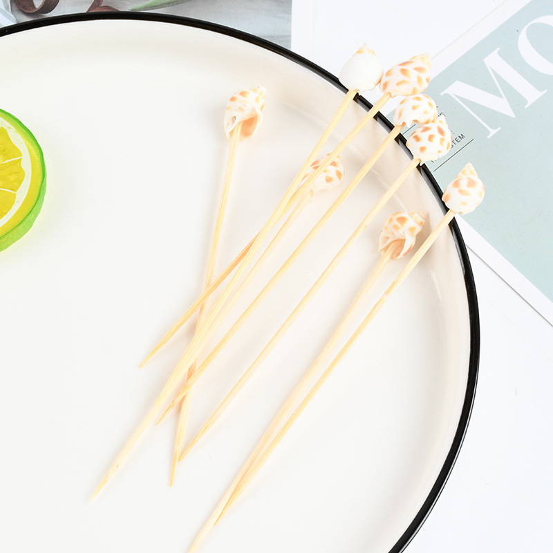 Mayorista creativo concha bambú stick stick desechable stick de fruta stick de cóctel stick torta horquilla cubiertos postre