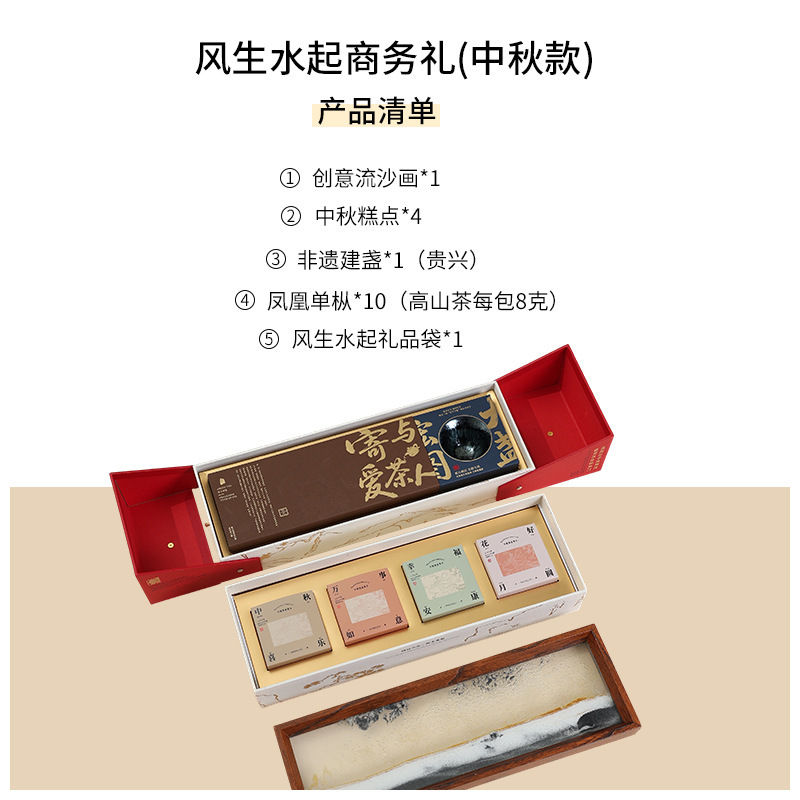 2025新款中秋节礼品风生水起茶叶月饼商务礼盒定制礼物送礼送客户|undefined