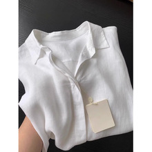 白色亚麻老钱风衬衫女夏法式休闲高级感衬衣薄款宽松长袖防晒上衣
