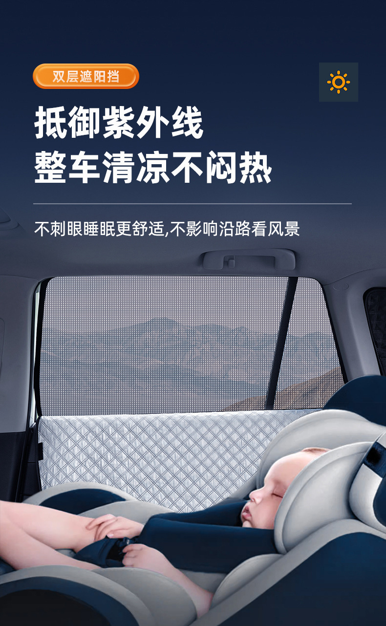 Car Sunshade Curtain with Six Layers of Heat Insulation and Sun Protection, Magnetic Mesh for Privacy, Detachable Side Window Sunshade
