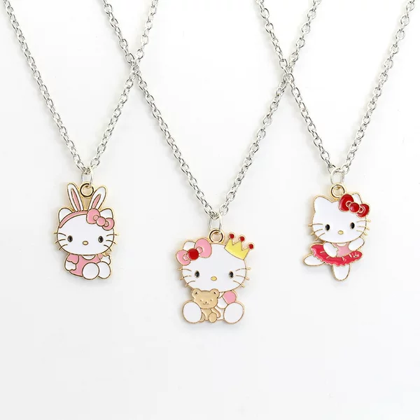 New Sanrio Hello Kitty Alloy Necklace Female Student Girlfriend Cute Children's KT Cat Necklace Girl's Clavicle Chain