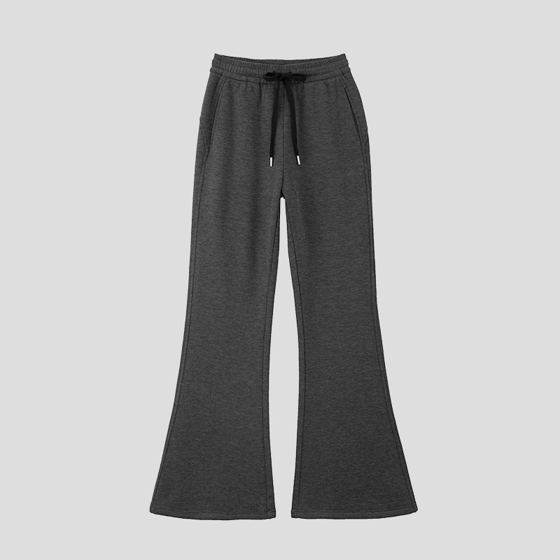 American-Style Gray High-Waisted Flared Pants for Women, Spring 2026 New Model, Slightly Flared, Slimming, Age-Reducing, Fleece-Lined, Casual Sports Pants