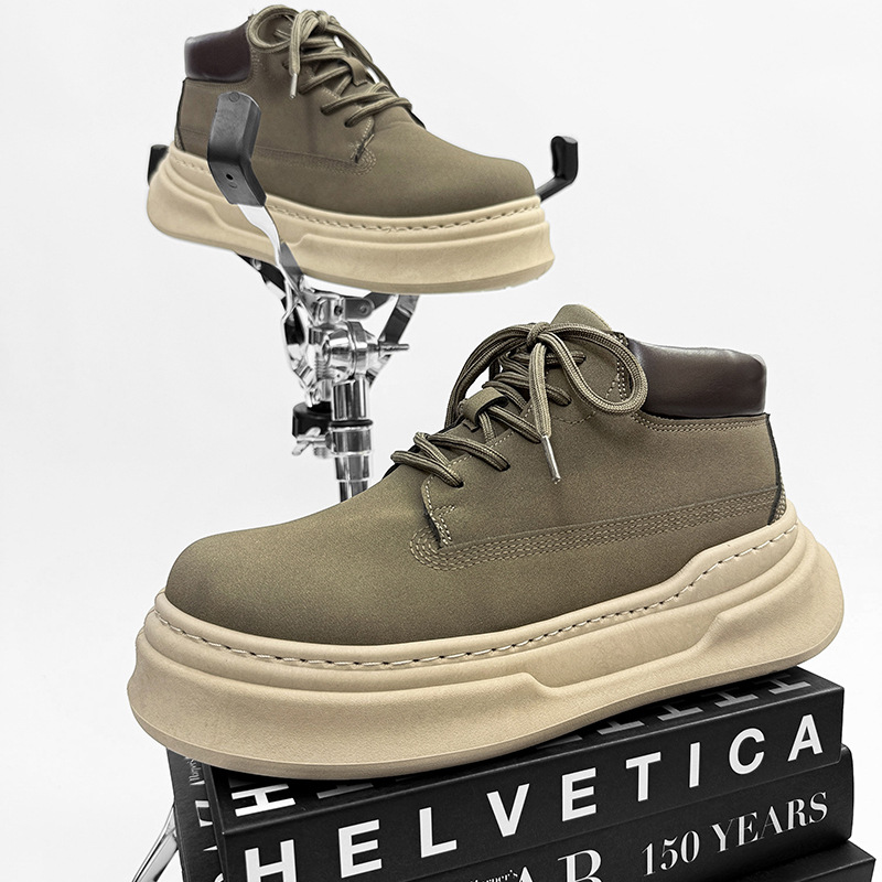 2025 New Autumn and Winter Men's Shoes, Thick-Soled Boots, Men's Casual Shoes, Leather Waterproof Trendy Shoes, Men's Snow Boots