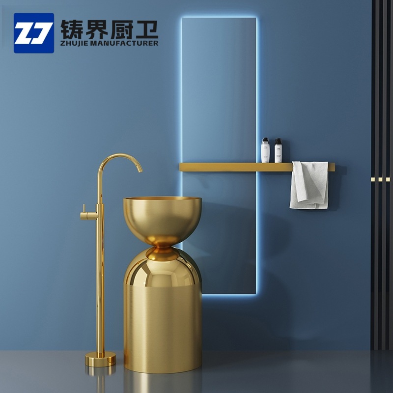 304 Stainless Steel Pedestal Basin Creative Golden Art Basin Villa B&B Hotel Washbasin Floor-Standing Washbasin
