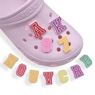 Cute color alphanumeric PVC soft rubber shoes decorative buckle hole shoes flower shoe buckle garden shoes Accessories Wholesale